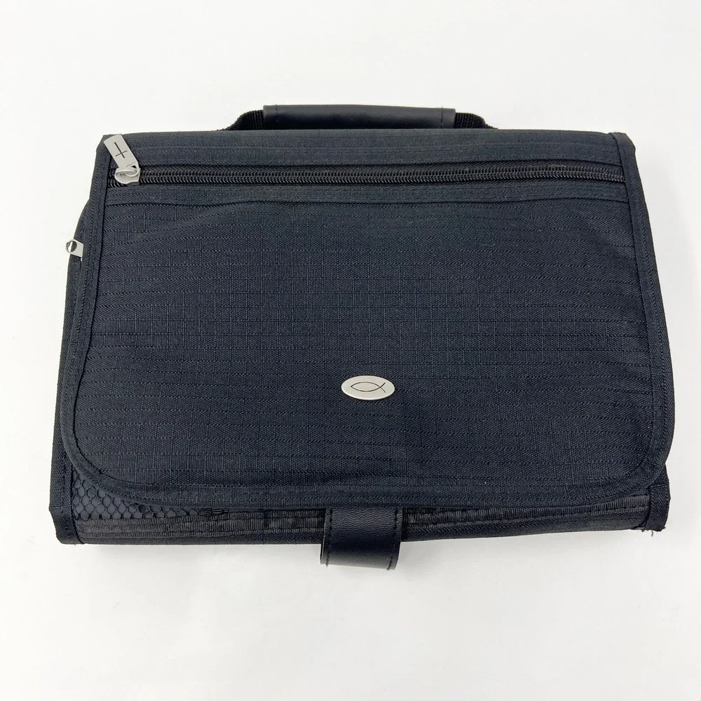 Christian‎ Art Gifts Black Nylon Bible Cover Organizer Cross Zipper Pull Handle
